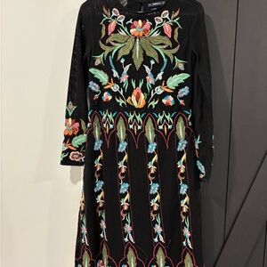 Zara Knit Black Dress with Embroidery